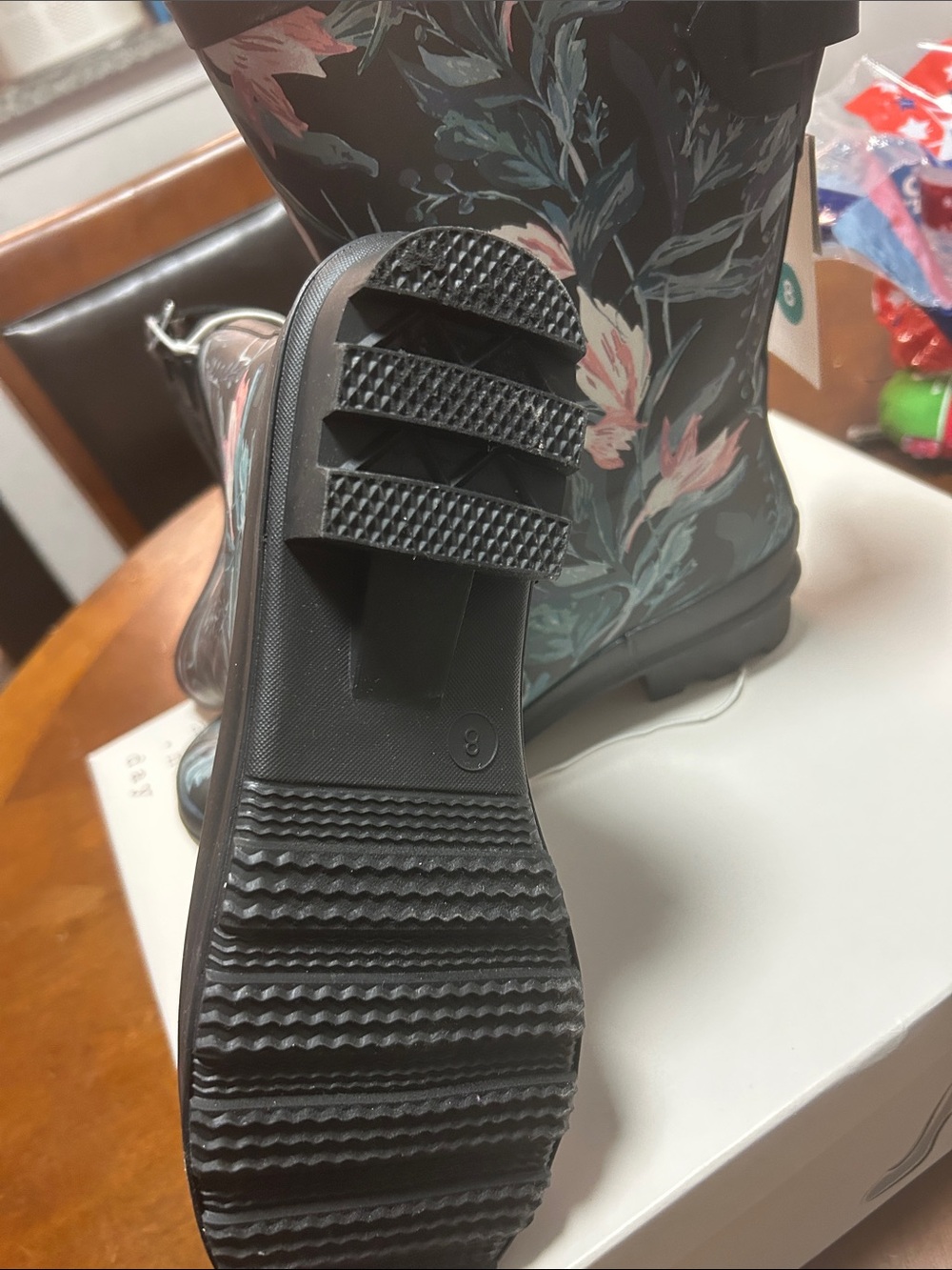 a new day Black Floral Women's Rain Boots with Pink Accents - Picture 3 of 5